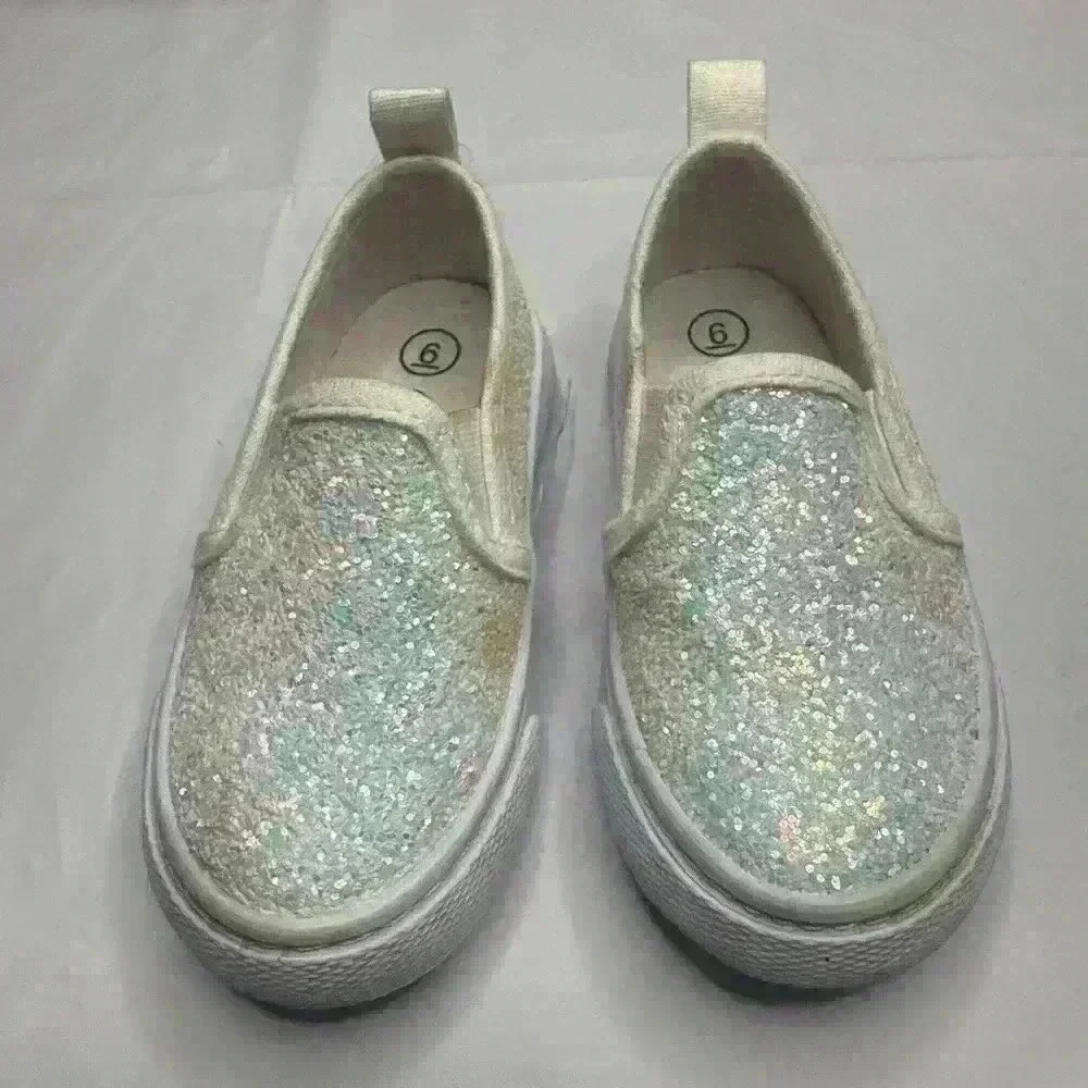 Cat & Jack Madigan Slip-On Sneakers Toddler Girls White Glitter Size 6